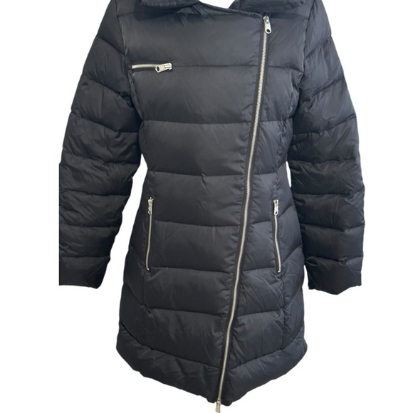 COP. COPINE Long Black Coat Asymmetrical Zipper Sz 40‎ M L Turbo Doudoune Down - Picture 5 of 11